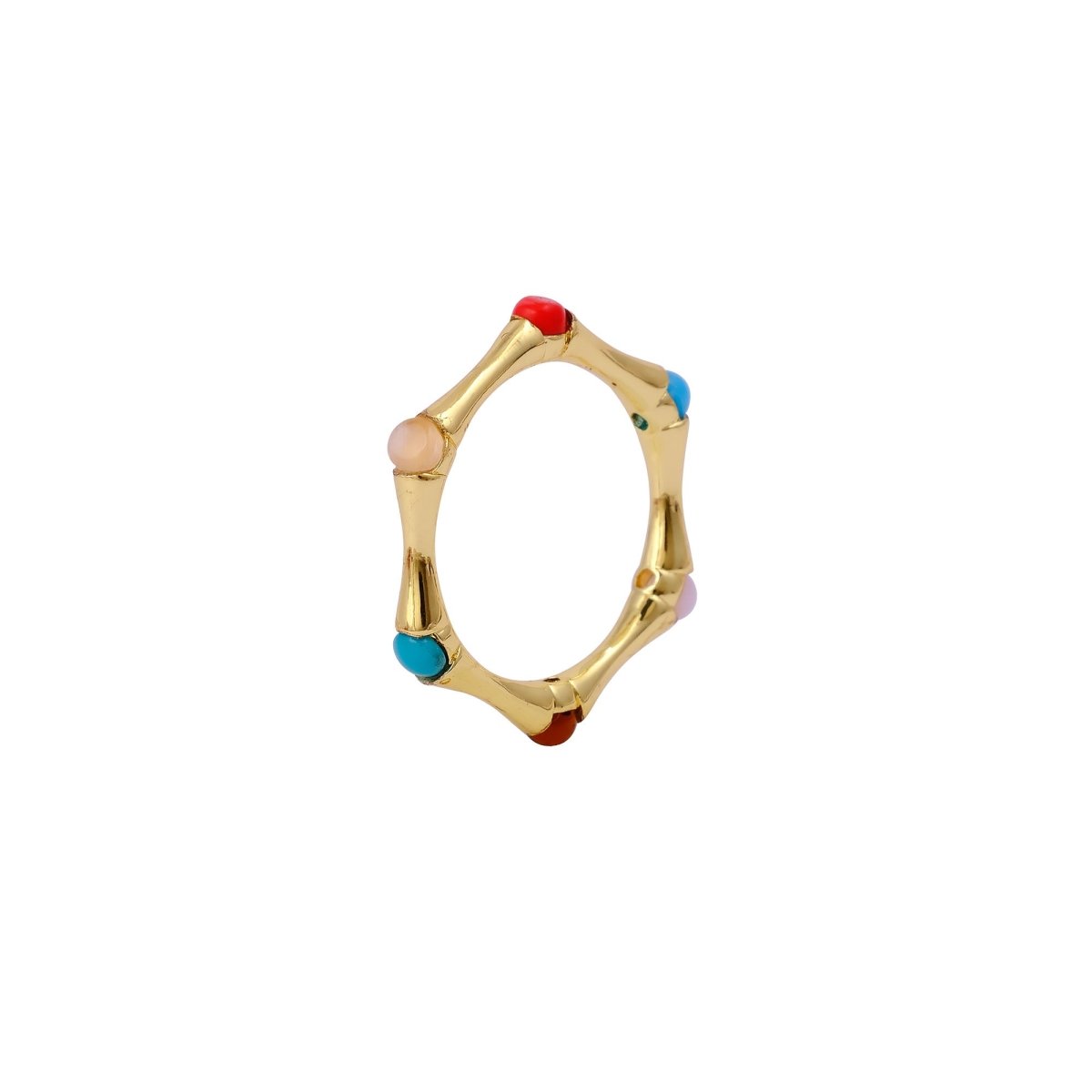 Minimalist Green Turquoise Stacking Ring, Gold Plated Bamboo Style Ring CR - 1023