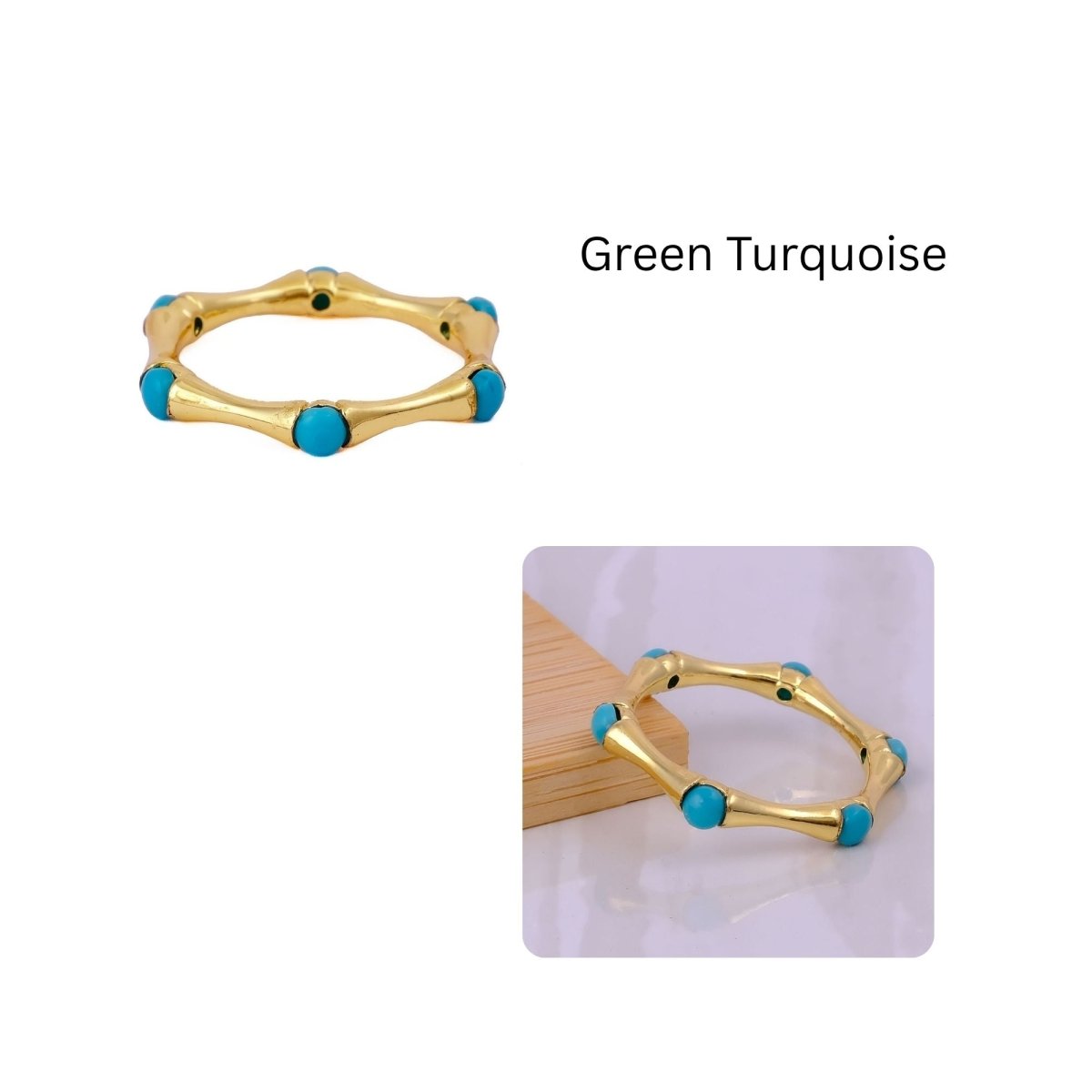 Minimalist Green Turquoise Stacking Ring, Gold Plated Bamboo Style Ring CR - 1023