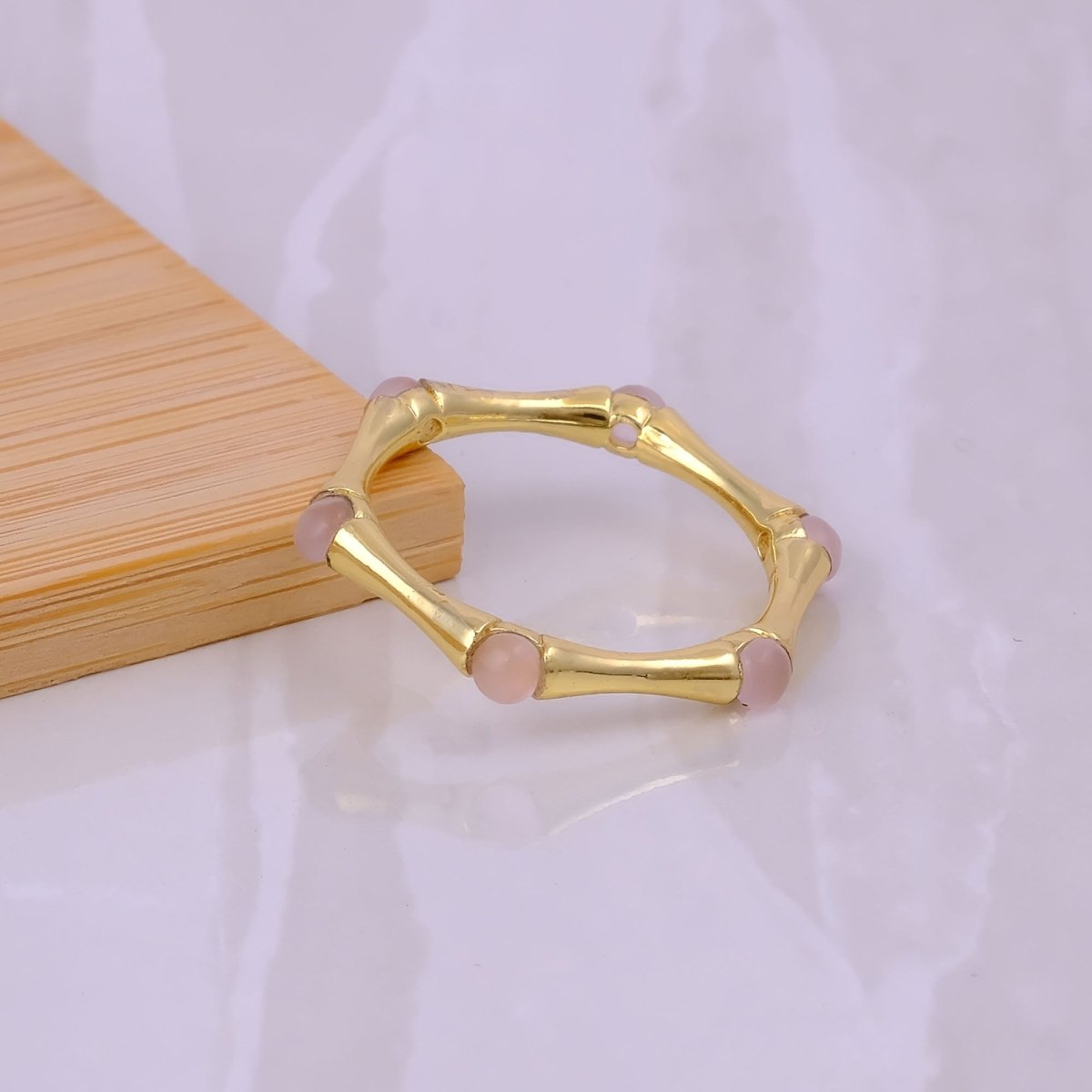 Minimalist Green Turquoise Stacking Ring, Gold Plated Bamboo Style Ring CR - 1023