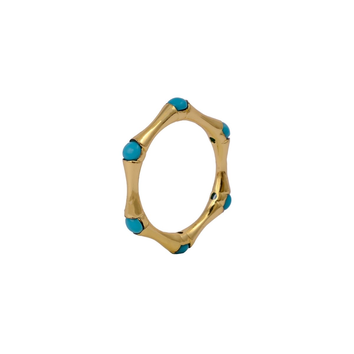 Minimalist Green Turquoise Stacking Ring, Gold Plated Bamboo Style Ring CR - 1023