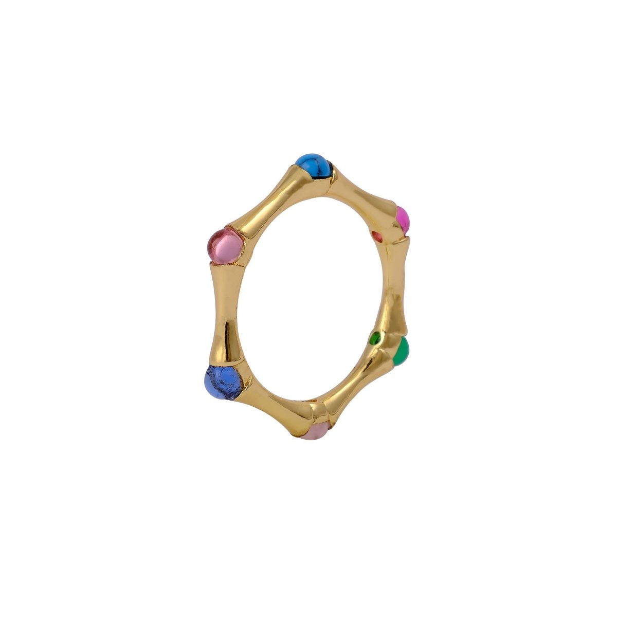 Minimalist Green Turquoise Stacking Ring, Gold Plated Bamboo Style Ring CR - 1023