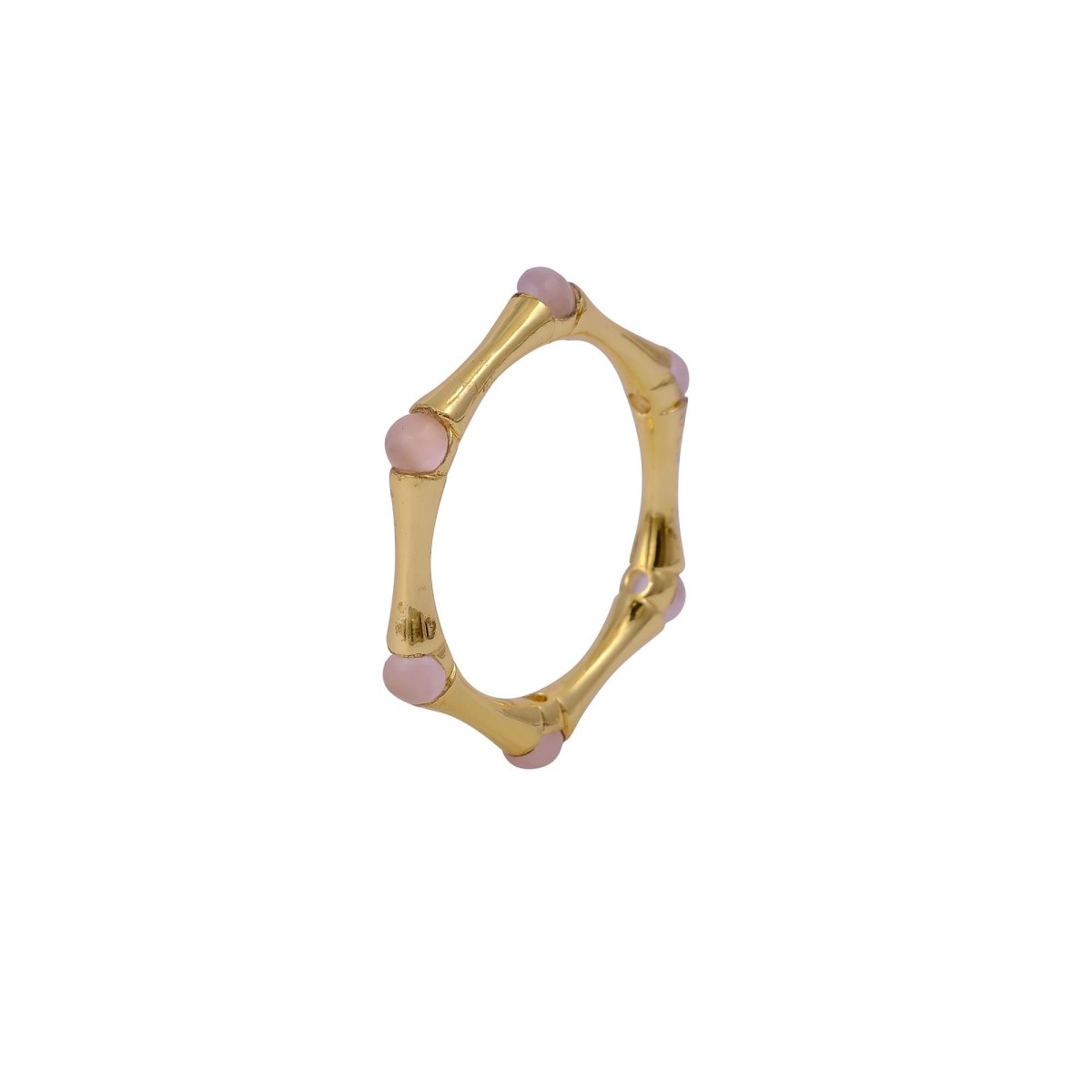 Minimalist Green Turquoise Stacking Ring, Gold Plated Bamboo Style Ring CR - 1023