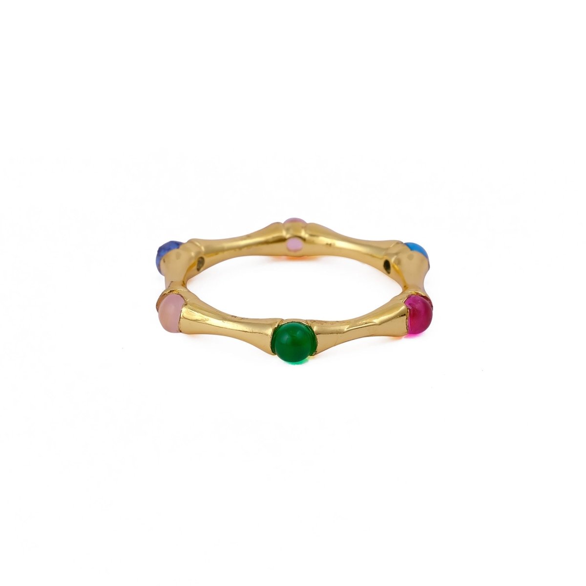 Minimalist Green Turquoise Stacking Ring, Gold Plated Bamboo Style Ring CR - 1023