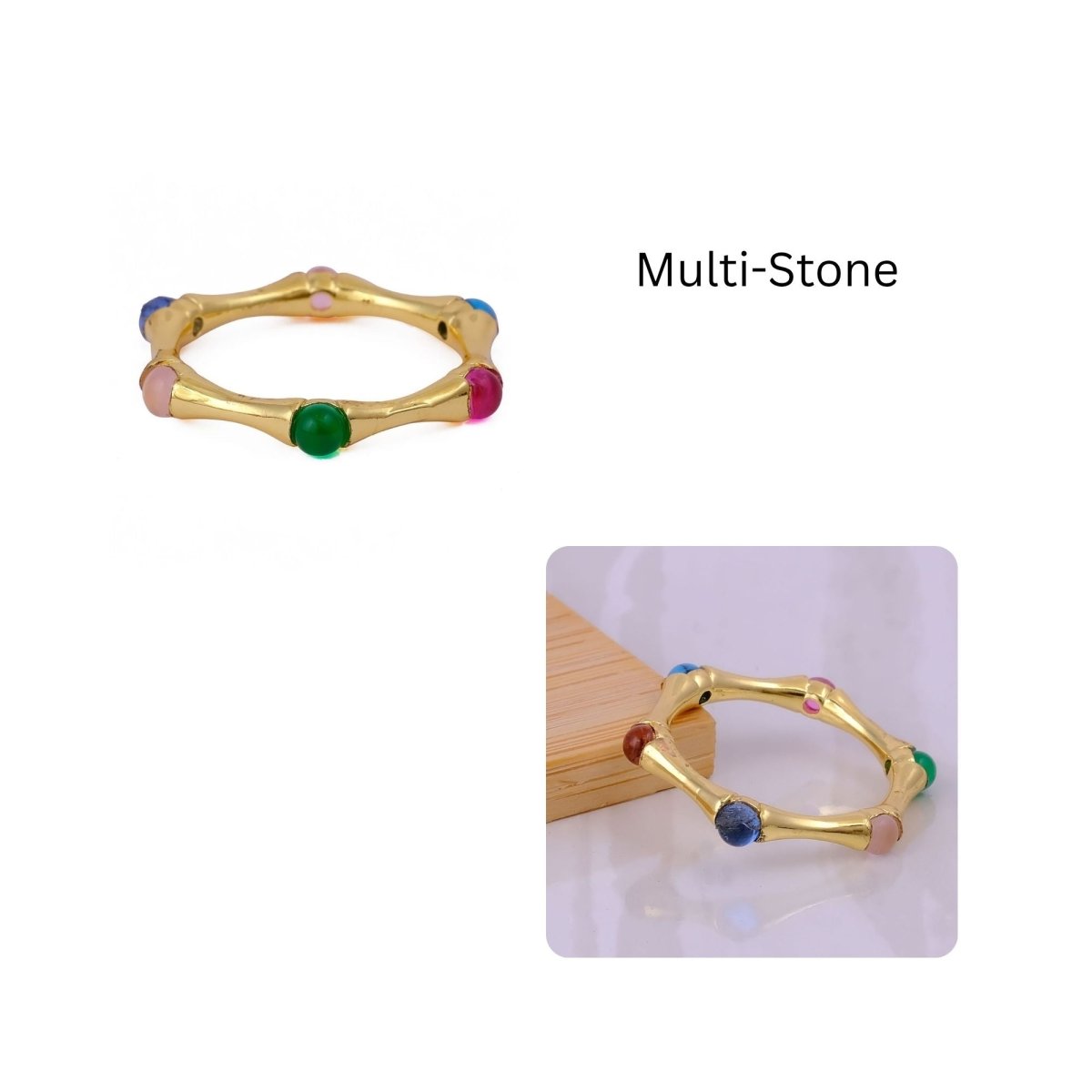 Minimalist Green Turquoise Stacking Ring, Gold Plated Bamboo Style Ring CR - 1023