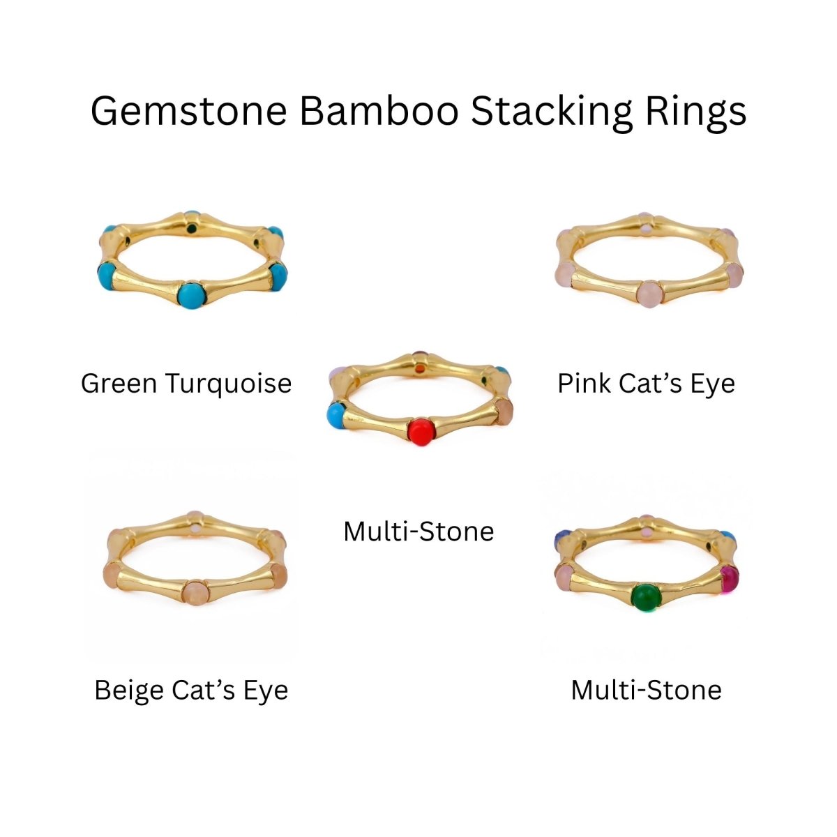 Minimalist Green Turquoise Stacking Ring, Gold Plated Bamboo Style Ring CR - 1023