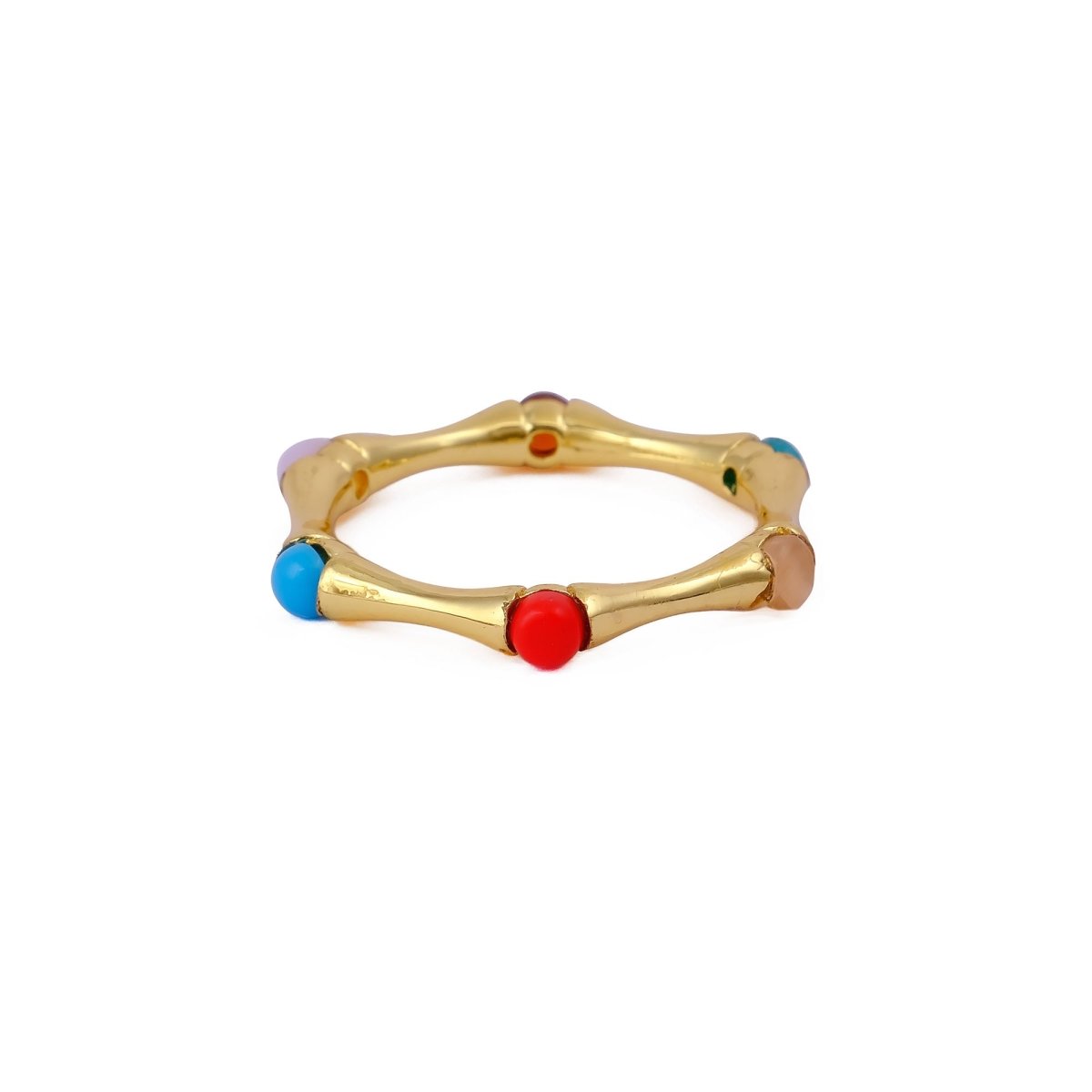 Minimalist Green Turquoise Stacking Ring, Gold Plated Bamboo Style Ring CR - 1023