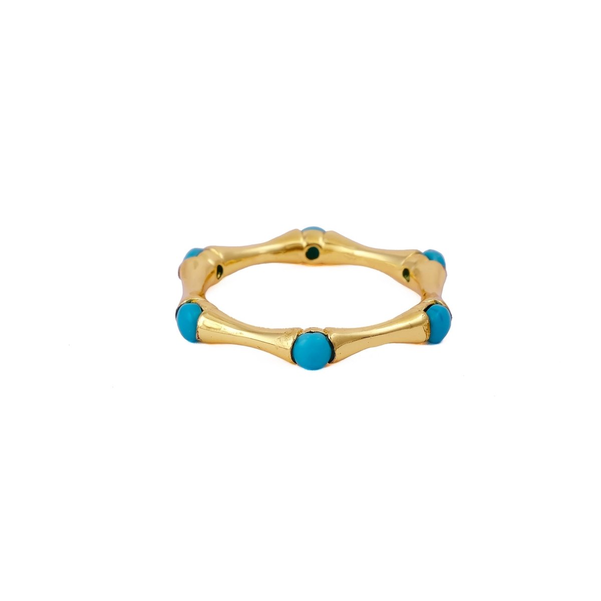 Minimalist Green Turquoise Stacking Ring, Gold Plated Bamboo Style Ring CR - 1023