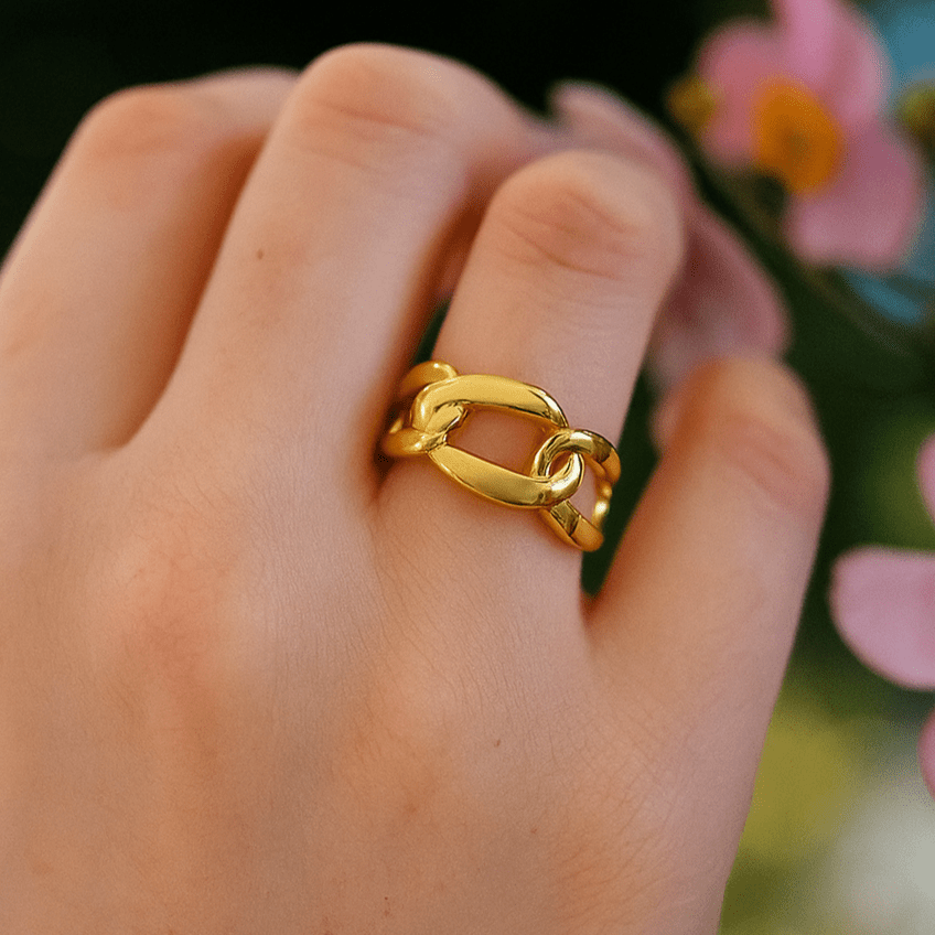 Minimalist Linked Design Adjustable Gold Ring, Gold Plated Brass Ring, Brass Ring For Women Gifts.