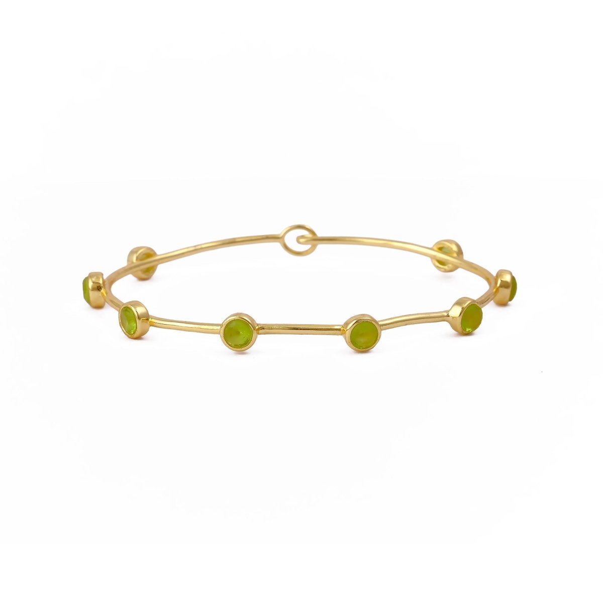 Minimalist Peridot Gemstone Stacking Bangle, Gold Plated Brass Hook Clasp Bangle CB - 1002