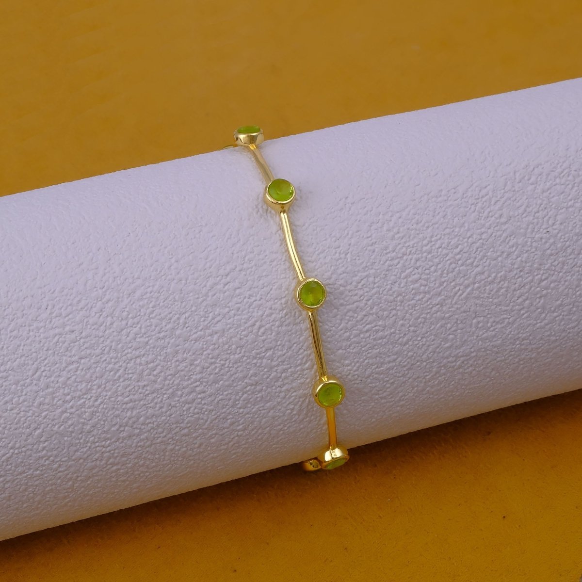 Minimalist Peridot Gemstone Stacking Bangle, Gold Plated Brass Hook Clasp Bangle CB - 1002