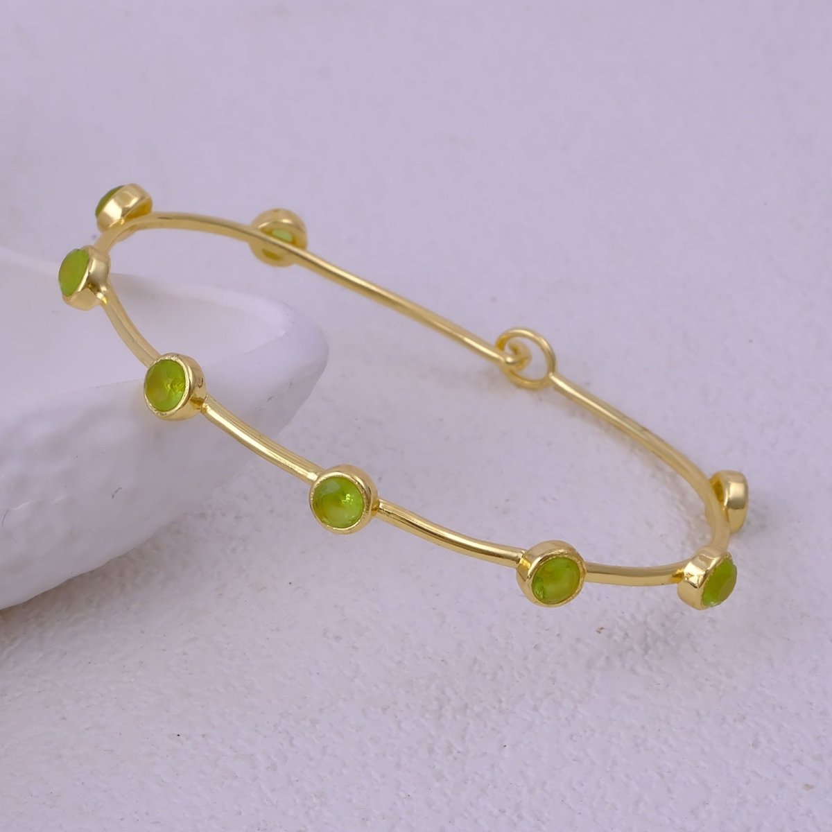 Minimalist Peridot Gemstone Stacking Bangle, Gold Plated Brass Hook Clasp Bangle CB - 1002