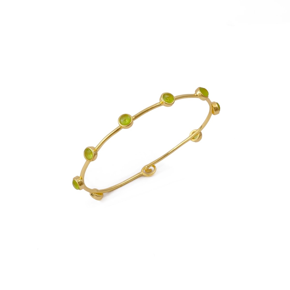 Minimalist Peridot Gemstone Stacking Bangle, Gold Plated Brass Hook Clasp Bangle CB - 1002