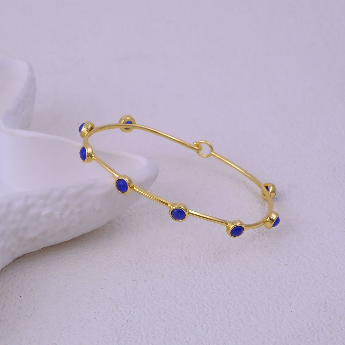 Minimalist Peridot Gemstone Stacking Bangle, Gold Plated Brass Hook Clasp Bangle CB - 1002