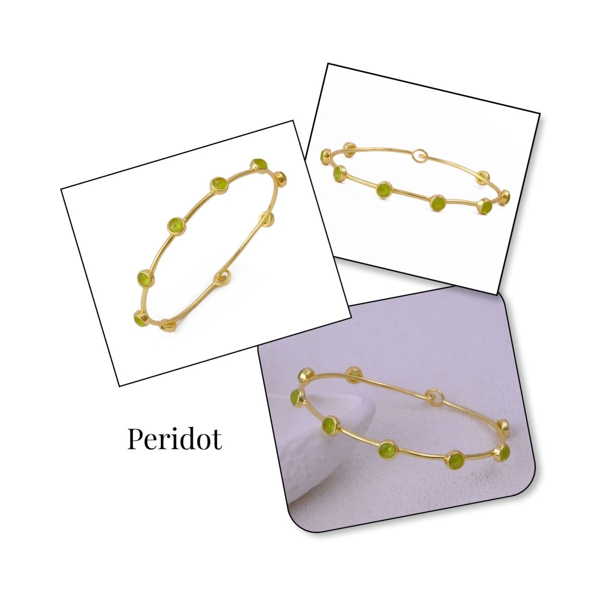 Minimalist Peridot Gemstone Stacking Bangle, Gold Plated Brass Hook Clasp Bangle CB - 1002