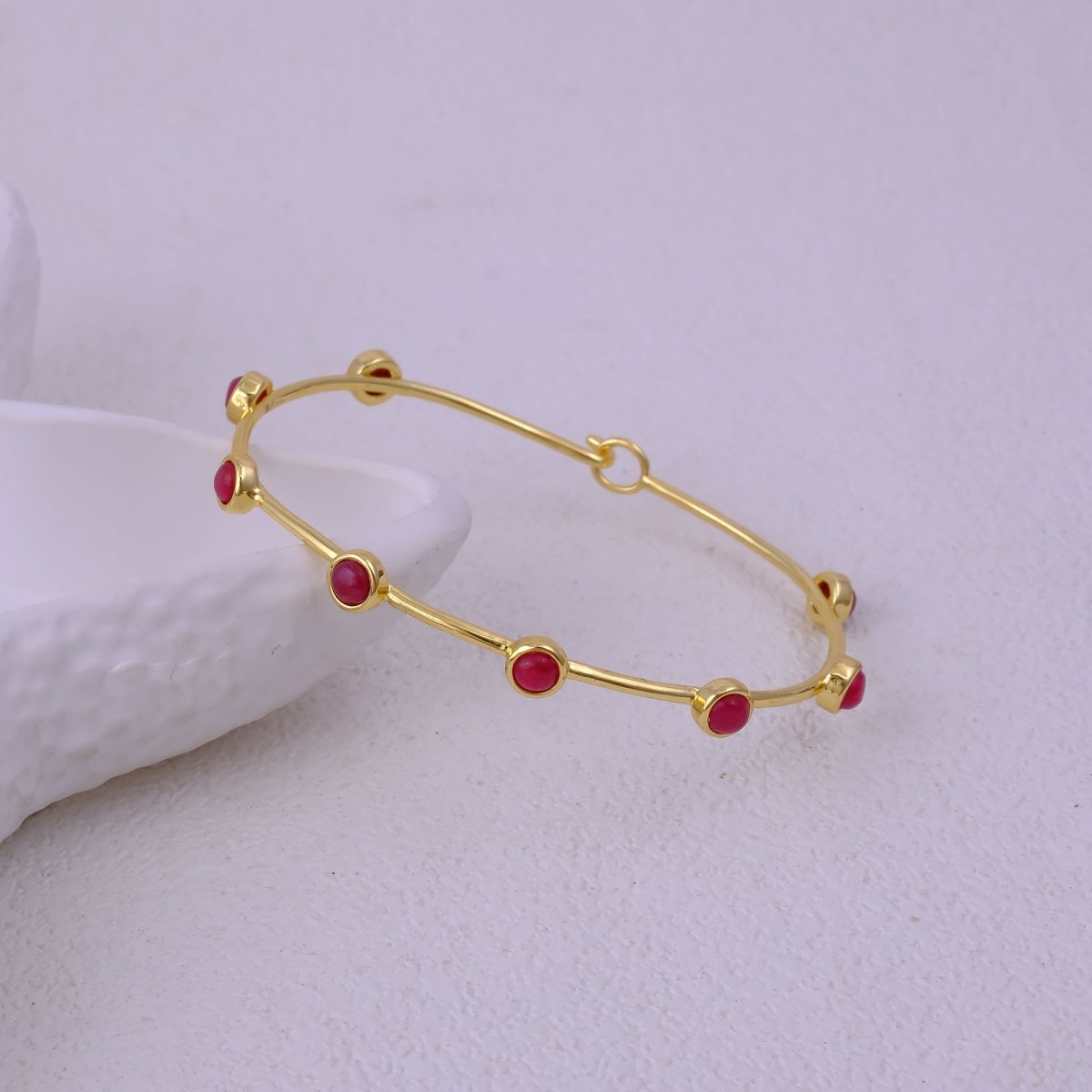 Minimalist Peridot Gemstone Stacking Bangle, Gold Plated Brass Hook Clasp Bangle CB - 1002