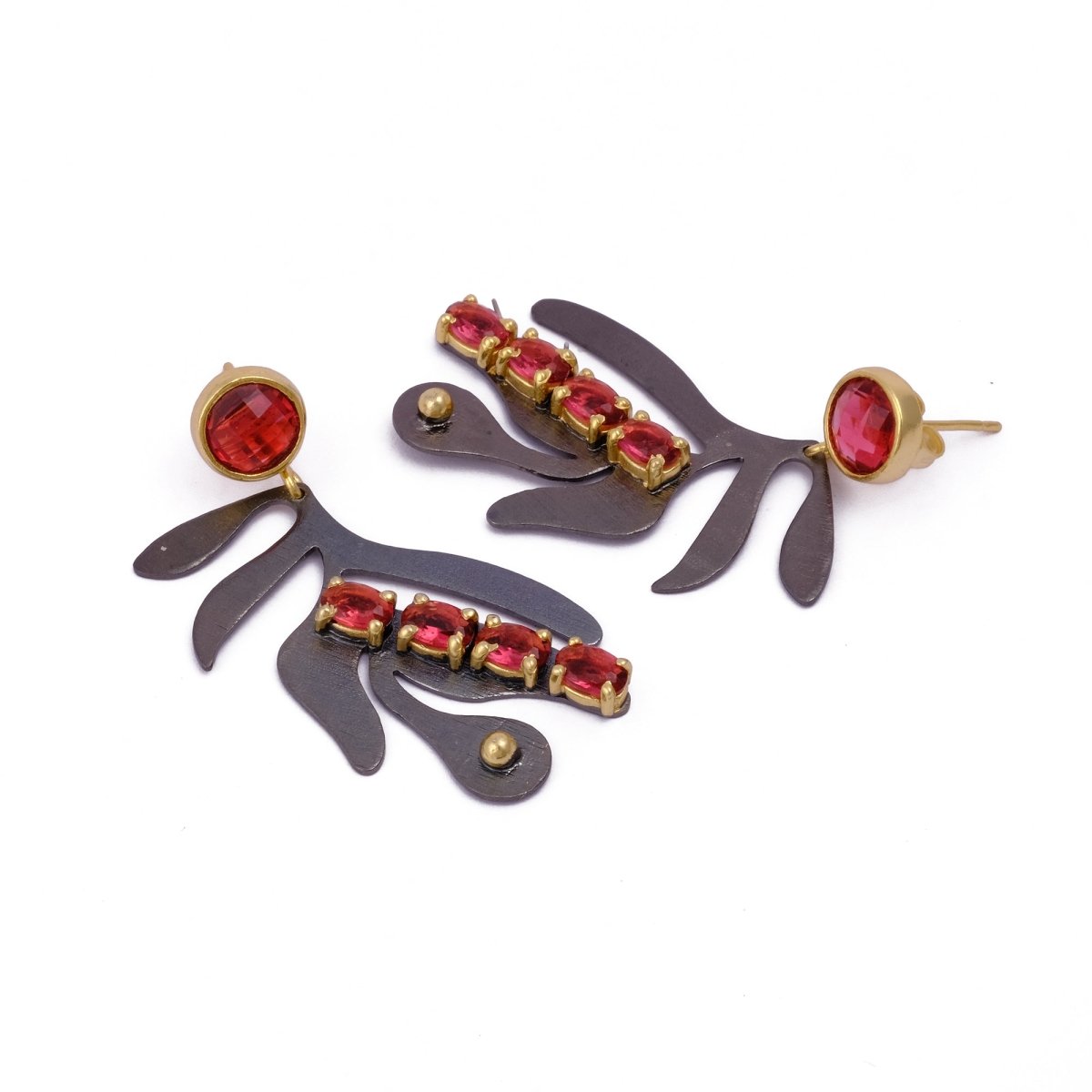 Modern Asymmetrical Ruby quartz Handmade Earrings, Artistic Handmade Dangle Earrings, Elegant Statement Jewelry. S