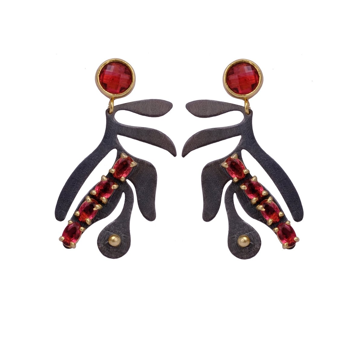 Modern Asymmetrical Ruby quartz Handmade Earrings, Artistic Handmade Dangle Earrings, Elegant Statement Jewelry. S