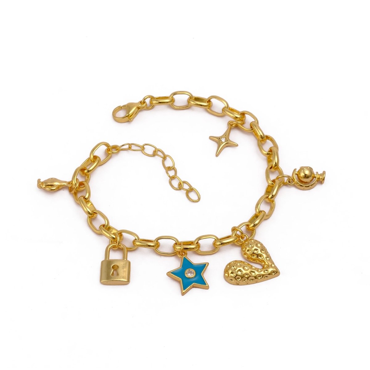 Modern Boho Charm Bracelet, Gold Link Bracelet with Cute Charms 5382 Style 2.