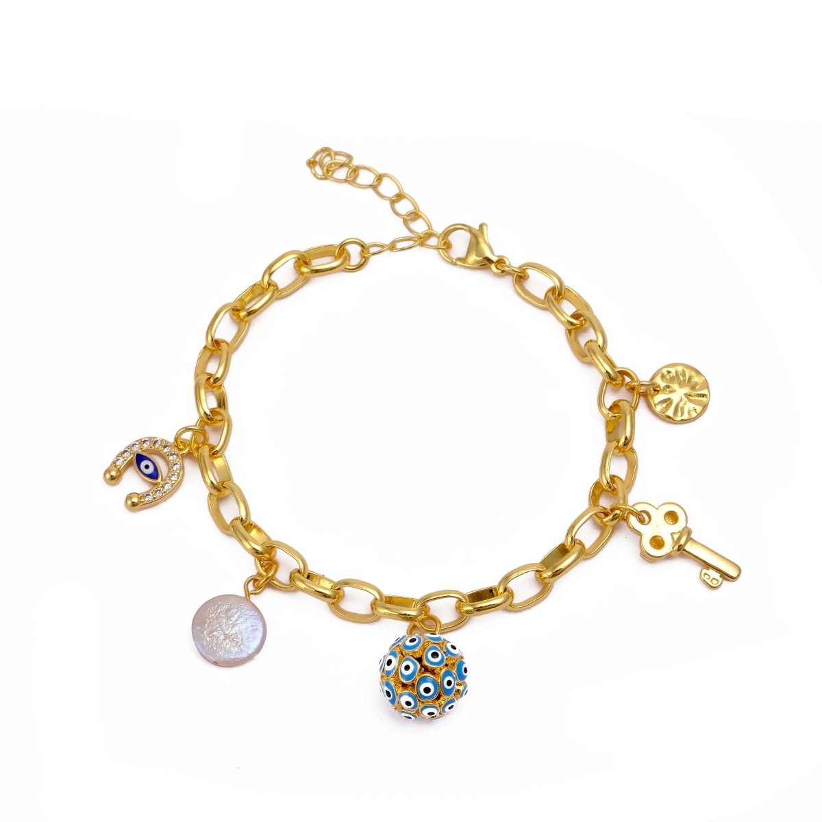 Modern Boho Charm Bracelet, Gold Link Bracelet with Cute Charms 5382