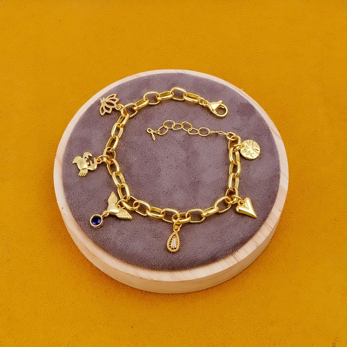 Modern Boho Charm Bracelet, Gold Link Bracelet with Cute Charms 5382