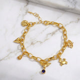 Modern Boho Charm Bracelet, Gold Link Bracelet with Cute Charms 5382 Style 1.