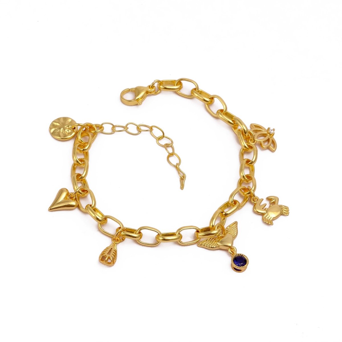 Modern Boho Charm Bracelet, Gold Link Bracelet with Cute Charms 5382