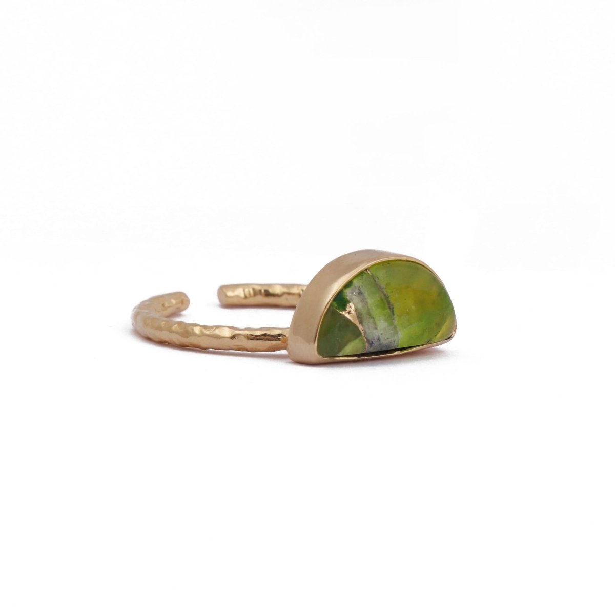 Mohave Copper Turquoise Rings Half Moon D Shape Gold Plated Texture Band Ring