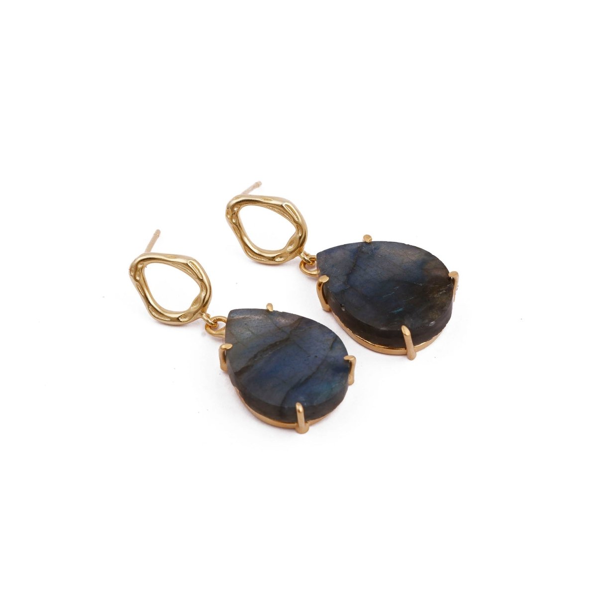 Mohave Turquoise Earring Gold Plated Teardrop Hammered Prong Setting Gemstone Earring