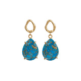 Mohave Turquoise Earring Gold Plated Teardrop Hammered Prong Setting Gemstone Earring