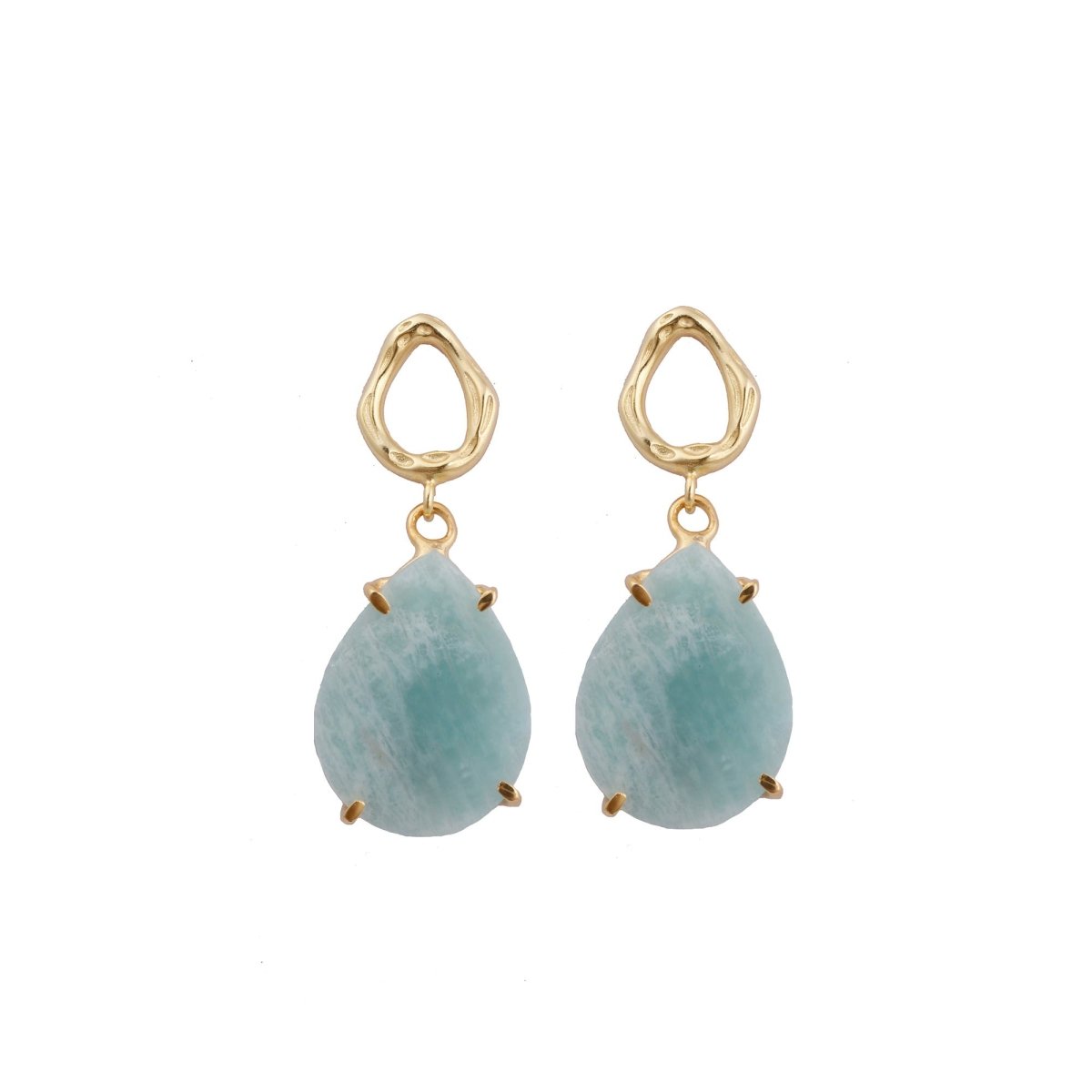 Mohave Turquoise Earring Gold Plated Teardrop Hammered Prong Setting Gemstone Earring