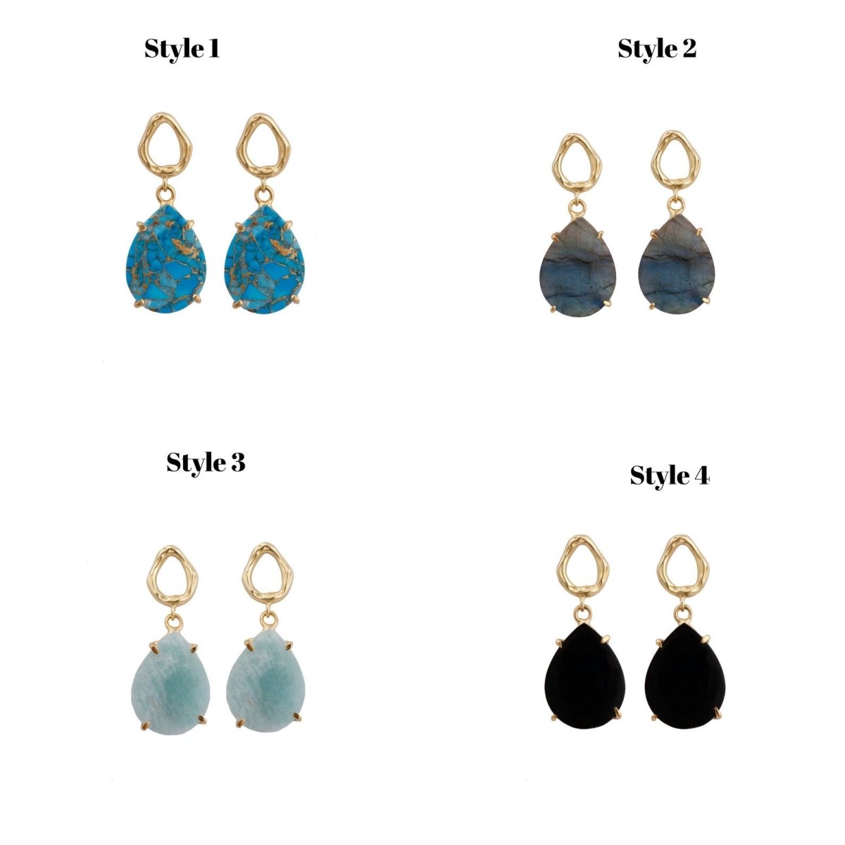 Mohave Turquoise Earring Gold Plated Teardrop Hammered Prong Setting Gemstone Earring