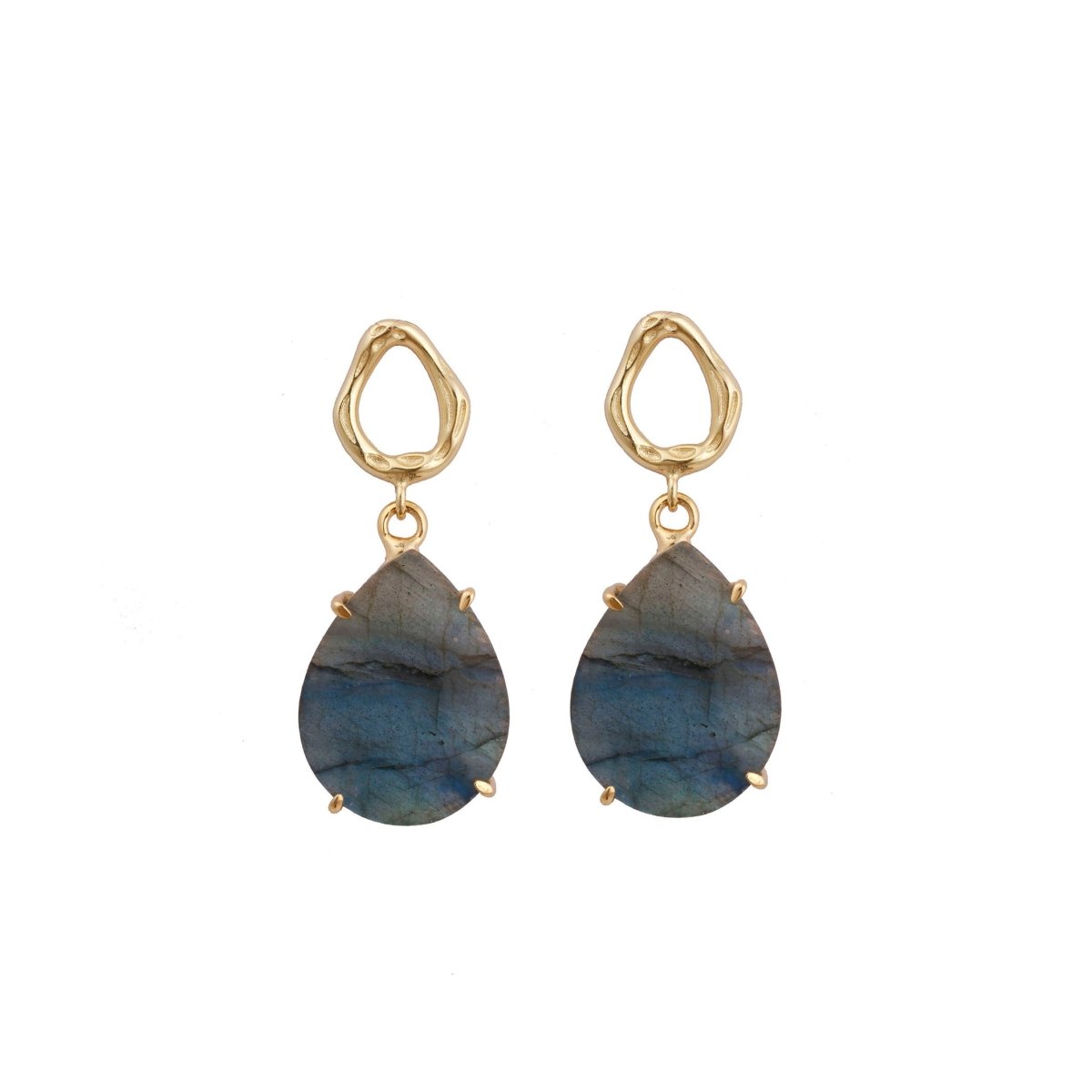 Mohave Turquoise Earring Gold Plated Teardrop Hammered Prong Setting Gemstone Earring