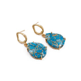 Mohave Turquoise Earring Gold Plated Teardrop Hammered Prong Setting Gemstone Earring