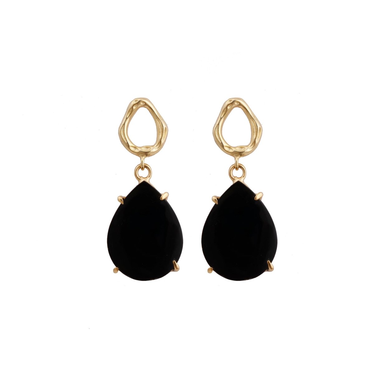 Mohave Turquoise Earring Gold Plated Teardrop Hammered Prong Setting Gemstone Earring