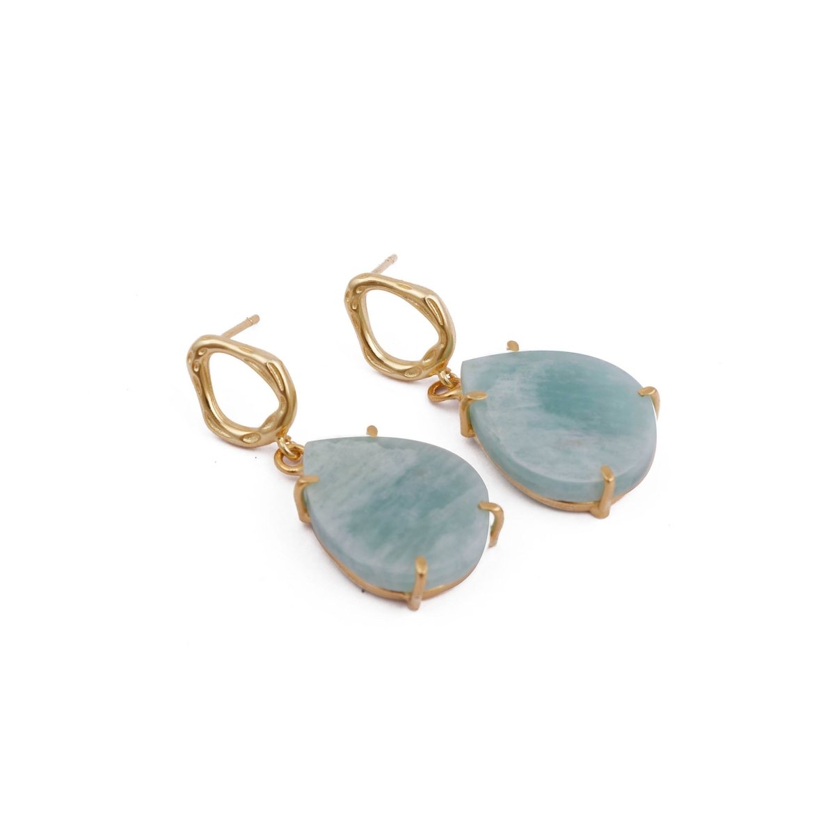 Mohave Turquoise Earring Gold Plated Teardrop Hammered Prong Setting Gemstone Earring