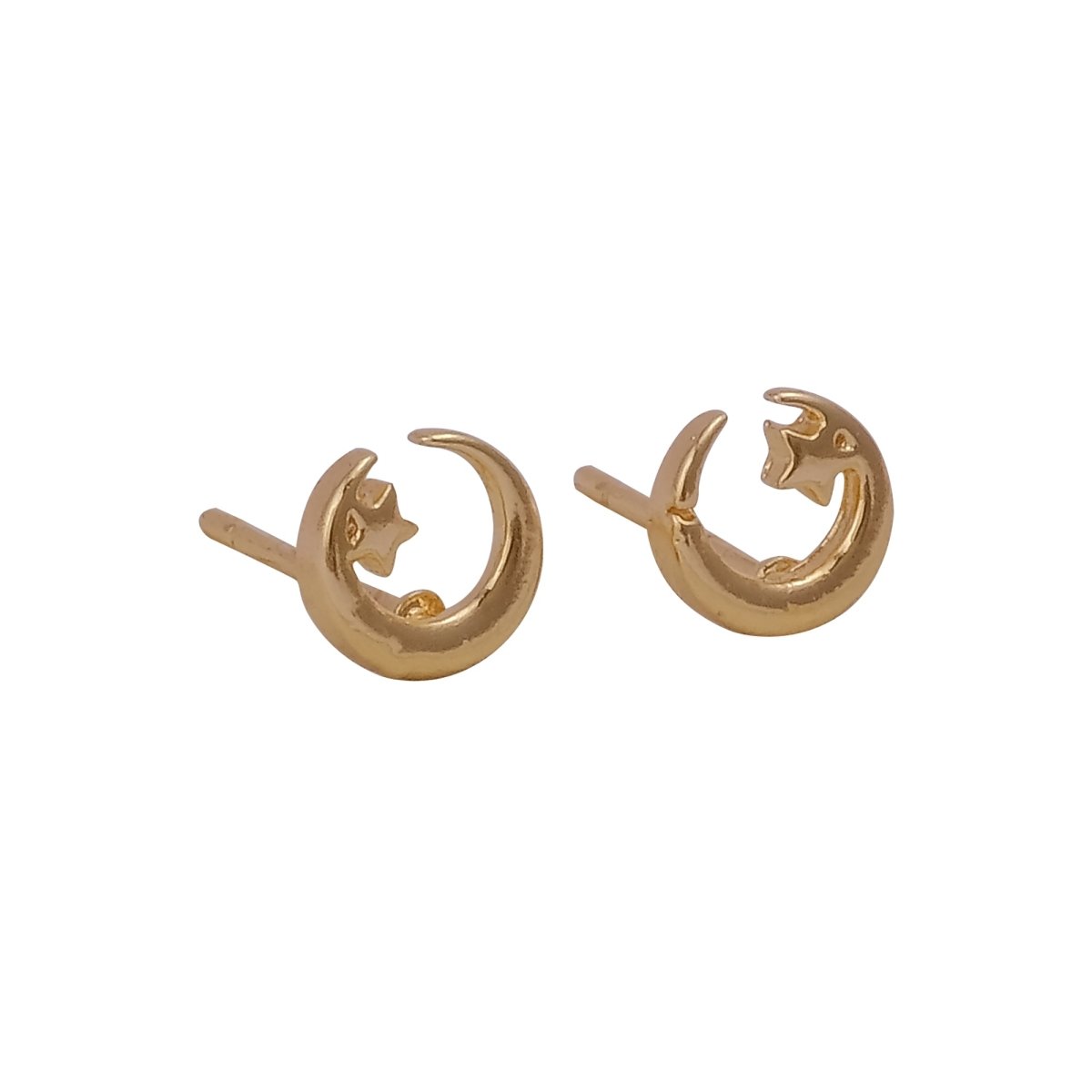 Moon and Star Stud Earrings Dainty Minimal Gold Plated Celestial Earrings