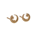 Moon and Star Stud Earrings Dainty Minimal Gold Plated Celestial Earrings