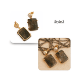 Moss Agate Dangle Earrings, Gold Plated Prong Set Jewelry 5124