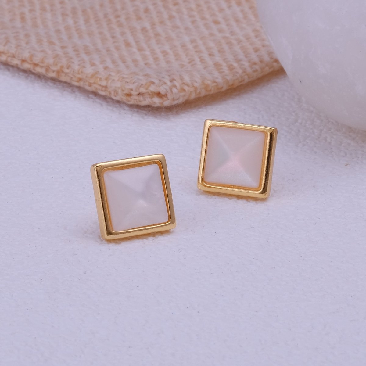 Mother of Pearl Earring Gold Plated Square Stud Earrings