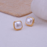 Mother of Pearl Jewelry Gold Plated Cushion Stud Earrings
