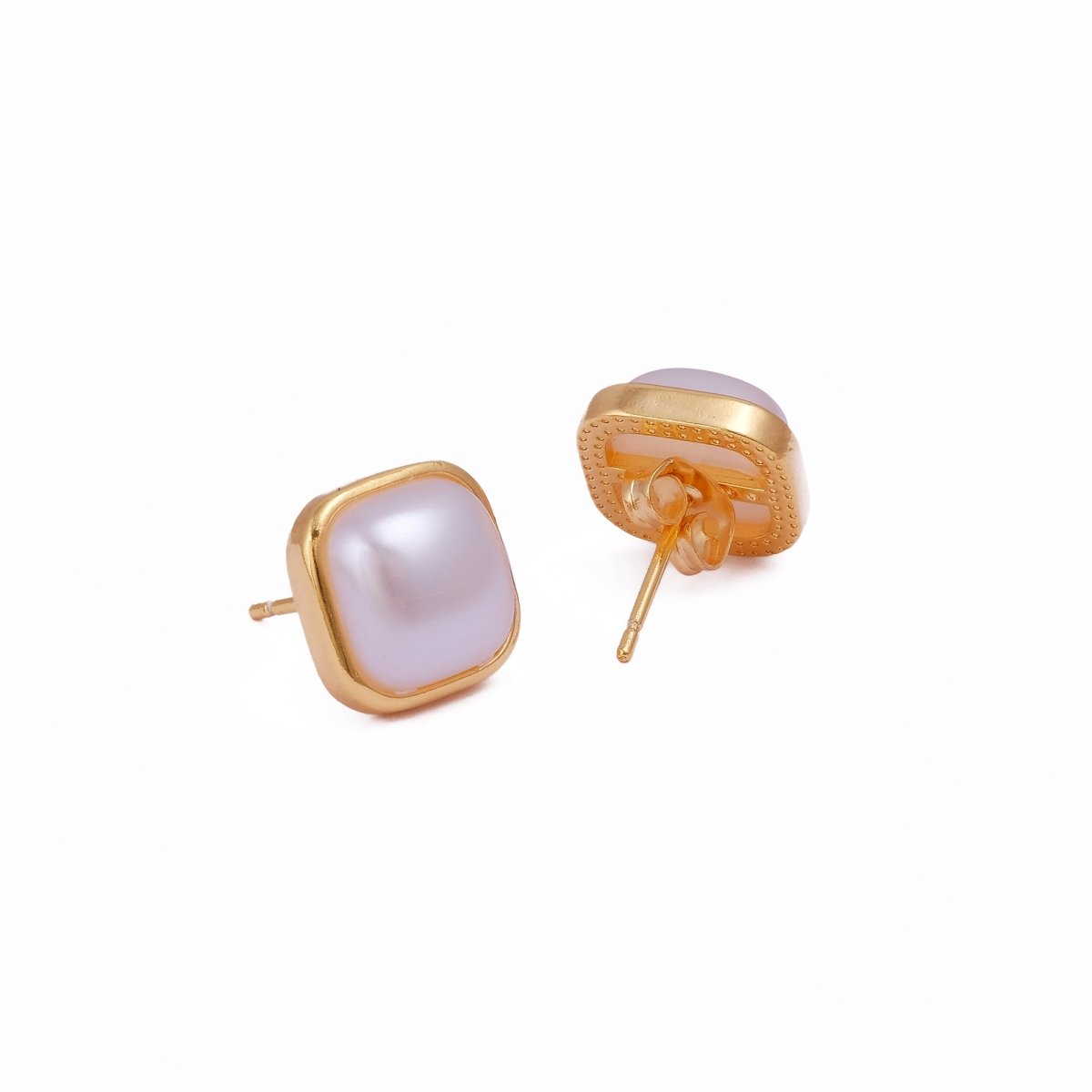 Mother of Pearl Jewelry Gold Plated Cushion Stud Earrings