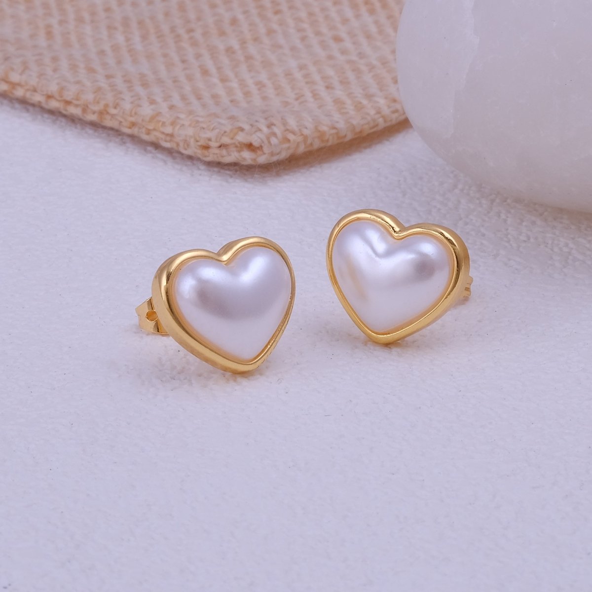 Mother of Pearl Jewelry Gold Plated Heart Stud Earrings