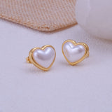Mother of Pearl Jewelry Gold Plated Heart Stud Earrings