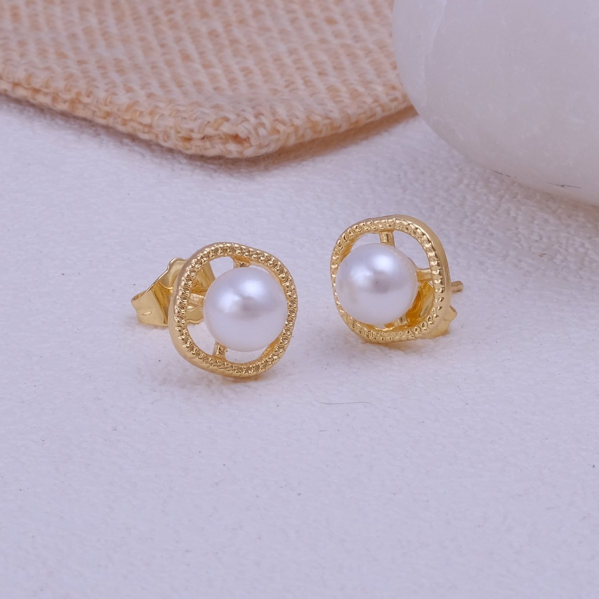 Mother of Pearl Jewelry Gold Plated Textured Stud Earrings