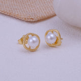 Mother of Pearl Jewelry Gold Plated Textured Stud Earrings