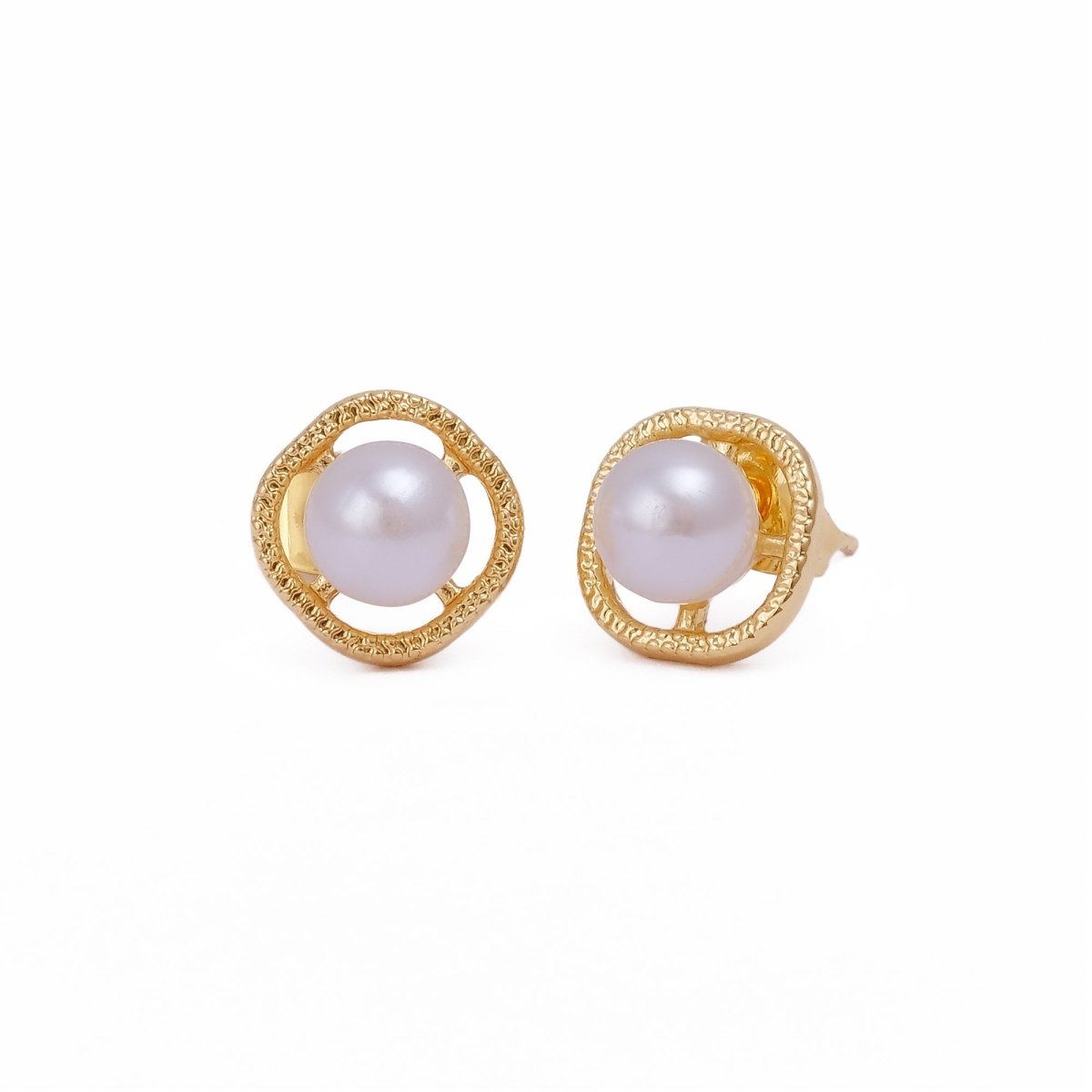 Mother of Pearl Jewelry Gold Plated Textured Stud Earrings