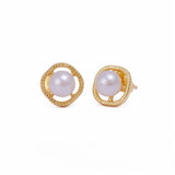 Mother of Pearl Jewelry Gold Plated Textured Stud Earrings
