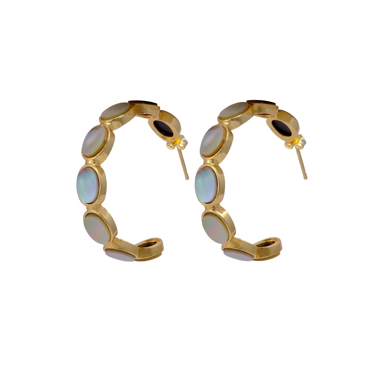 Mother of Pearl Open Hoop Stud Earrings, Modern Minimal Jewelry CE-1005