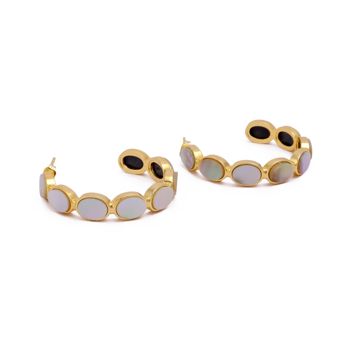 Mother of Pearl Open Hoop Stud Earrings, Modern Minimal Jewelry CE-1005