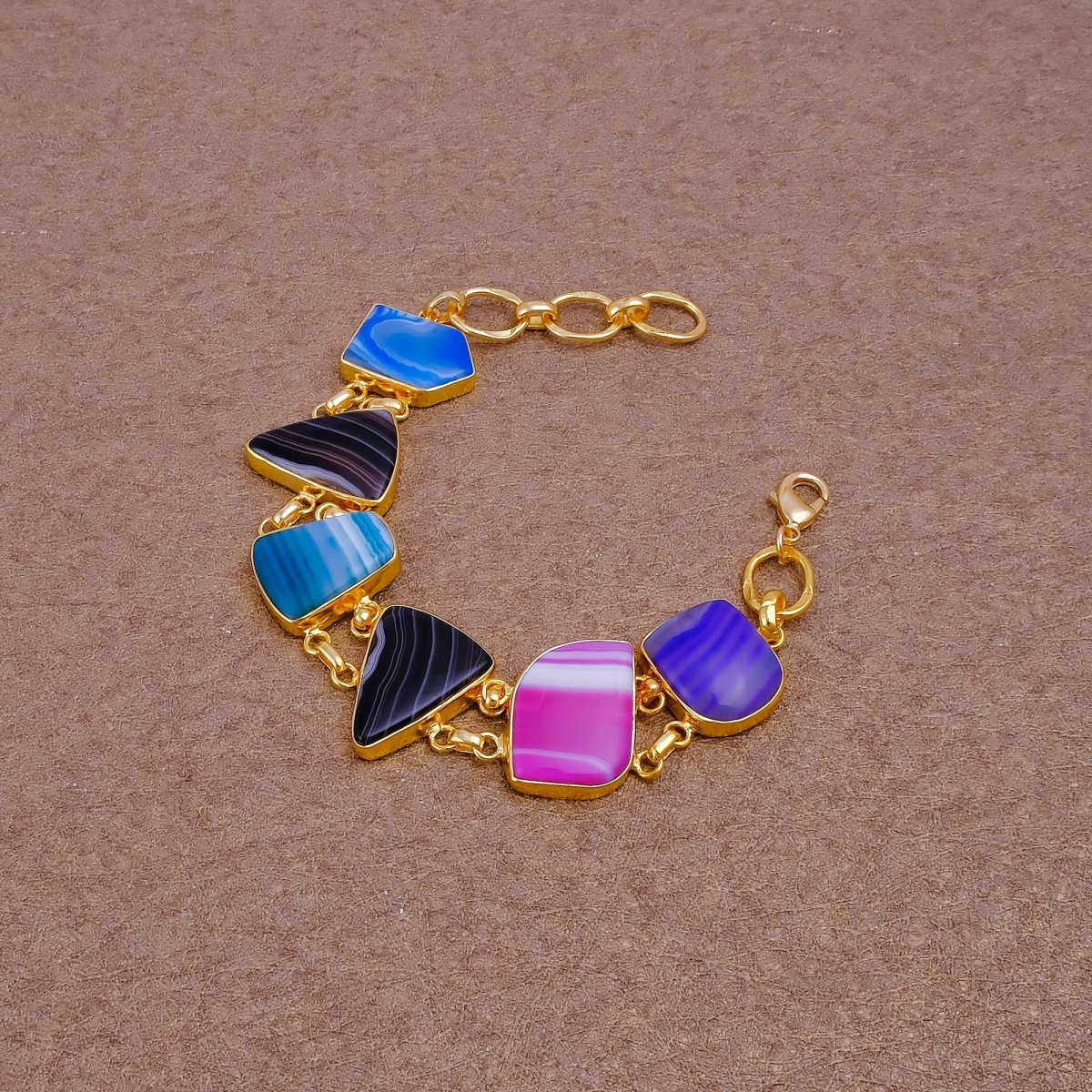 Multi Color Agate Gold Plated Bracelets, Minimalistic Adjustable Jewelry 5266